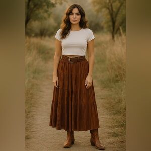 Vintage Longhorn Crinkle Bemberg Rayon Maxi Skirt – Made in USA